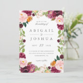 Sweet Blush & Bourgondië Waterverf Bloemenbruiloft Kaart (Staand voorkant)