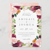 Sweet Blush & Bourgondië Waterverf Bloemenbruiloft Kaart (Voorkant / Achterkant)