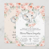 Sweet Blush Floral Elephant Baptisme 1st Birthday Kaart (Voorkant / Achterkant)