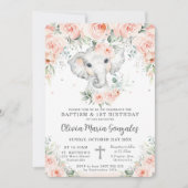 Sweet Blush Floral Elephant Baptisme 1st Birthday Kaart (Voorkant)