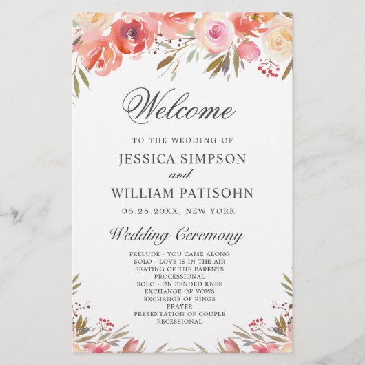 Sweet Blush Floral Floral Wedding Ceremony Program (Voorkant)