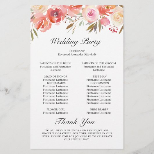 Sweet Blush Floral Floral Wedding Ceremony Program (Achterkant)