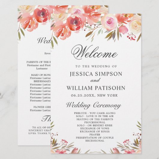 Sweet Blush Floral Floral Wedding Ceremony Program (Voorkant / Achterkant)