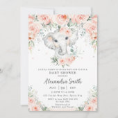 Sweet Blush Floral Schattig Elephant Baby shower Kaart (Voorkant)