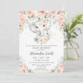 Sweet Blush Floral Schattig Elephant Baby shower Kaart (Staand voorkant)