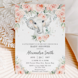 Sweet Blush Floral Schattig Elephant Baby shower Kaart