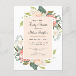 Sweet Blush & Peach Waterverf Floral Baby shower Uitnodiging Briefkaart