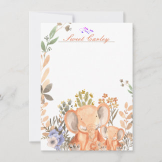 Sweet Blush Pink Elephants Watercolor Personalized Notitiekaartje