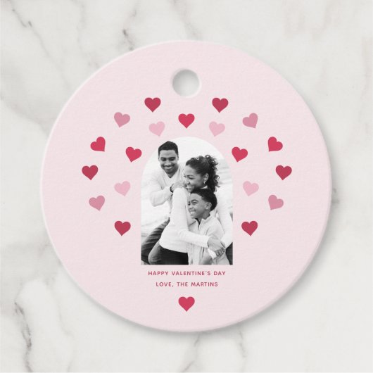 Sweet Blush Pink en Red Heart Foto Valentijn Bedankjes Labels (Voorkant)