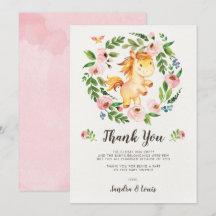 Sweet Blush Pink Floral Baby Horse bedankje