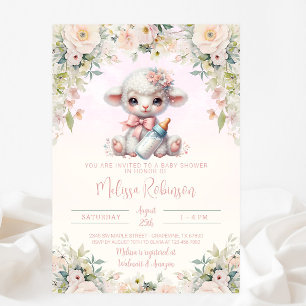 Sweet Blush Pink Floral Pasgeboren Lamb Baby showe Kaart