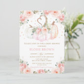 Sweet Blush Pink Floral Pumpkins Baby shower Kaart (Staand voorkant)