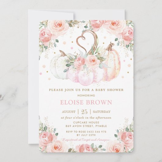 Sweet Blush Pink Floral Pumpkins Baby shower Kaart (Voorkant)