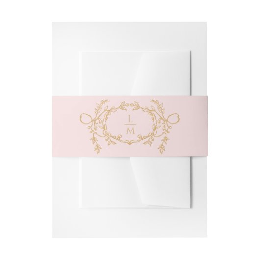 Sweet Blush Pink  Frans Monogram Uitnodigingen Wikkel (Voorkant Voorbeeld)