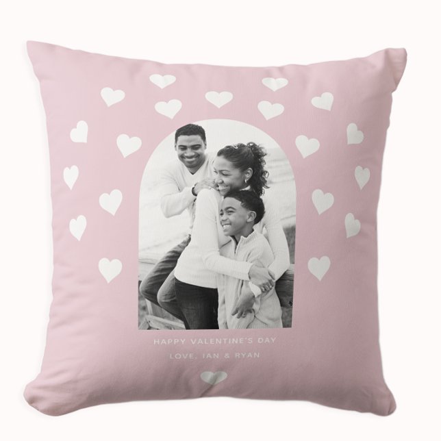 Sweet Blush Pink Heart Patterned Foto Valentijn Kussen (Creator heeft geüpload)
