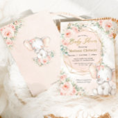 Sweet Blush Roze Bloemen Leuke Olifant Baby shower Kaart