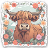 Sweet Bohemian Highland Koe Waterdicht Sticker (Voorkant)