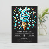 Sweet Boho Blue Boy Ice Cream Verjaardag Kaart (Staand voorkant)