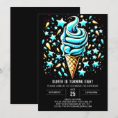 Sweet Boho Blue Boy Ice Cream Verjaardag Kaart (Voorkant / Achterkant)