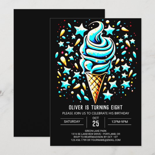 Sweet Boho Blue Boy Ice Cream Verjaardag Kaart (Voorkant / Achterkant)