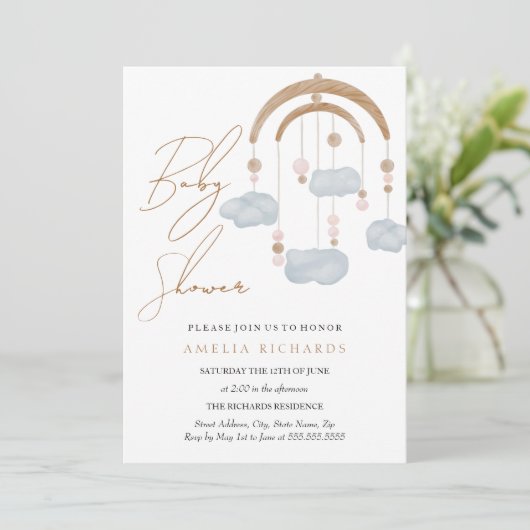 Sweet Boho Blue Cloud Mobile Baby shower Kaart (Staand voorkant)