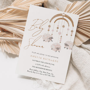 Sweet Boho Blush Pink Sheep Mobile Baby shower Kaart