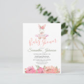 Sweet Boho Bunny  Pink Floral Baby shower Uitnodiging Briefkaart (Staand voorkant)