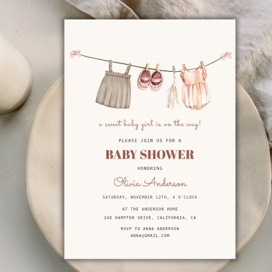 Sweet Boho Clothesline Meisje Baby shower Kaart