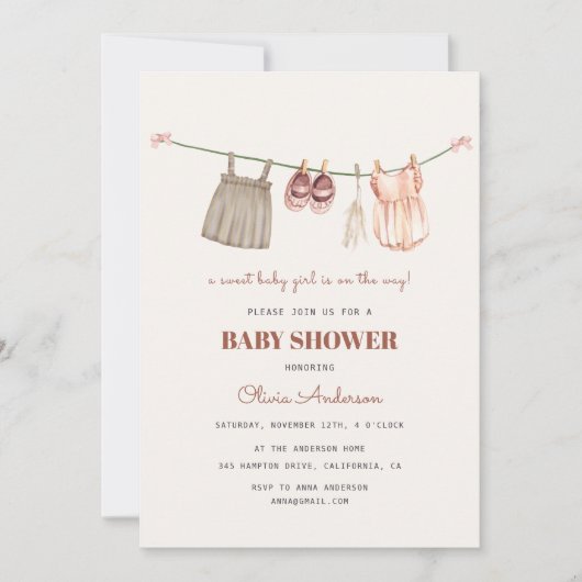 Sweet Boho Clothesline Meisje Baby shower Kaart (Voorkant)