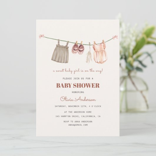 Sweet Boho Clothesline Meisje Baby shower Kaart (Staand voorkant)
