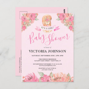 Sweet Boho Floral Squirrel Woodland Baby shower in Briefkaart