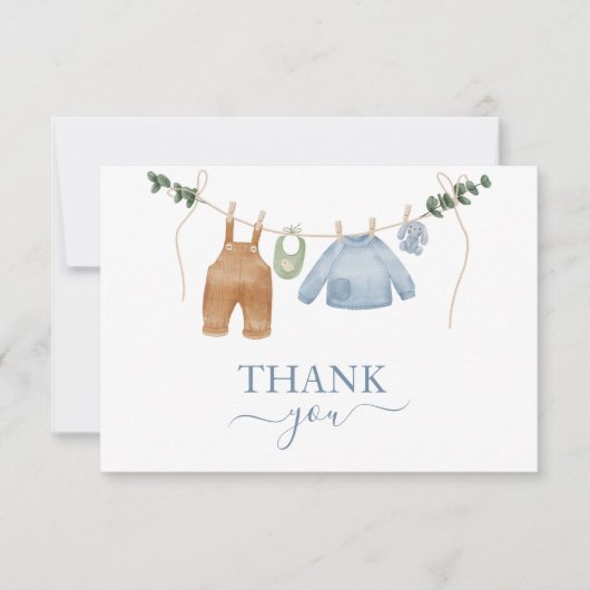 Sweet Boho Neutral Clothesline Boy Baby shower Bedankkaart (Voorkant)