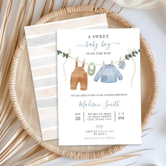 Sweet Boho Neutral Clothesline Boy Baby shower Kaart