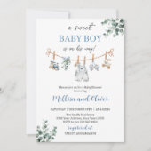 Sweet Boho Neutral Clothesline Boy Baby Shower Kaart (Voorkant)