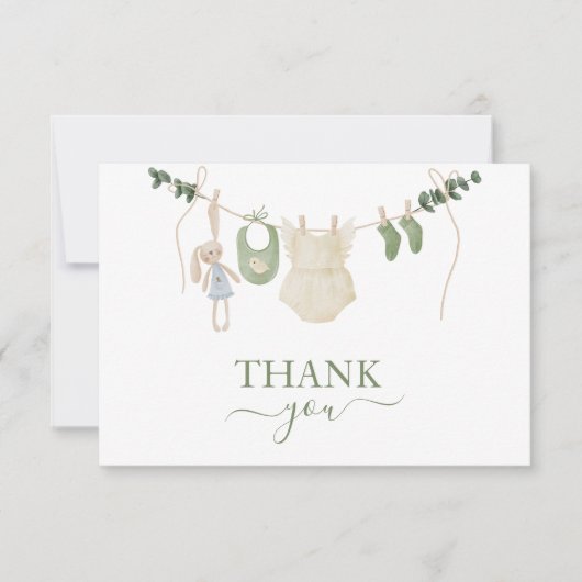 Sweet Boho Neutral Clothesline Meisje Baby shower Bedankkaart (Voorkant)