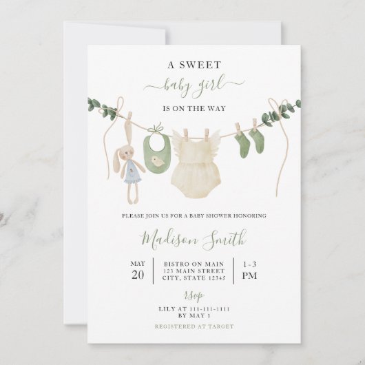 Sweet Boho Neutral Clothesline Meisje Baby shower Kaart (Voorkant)
