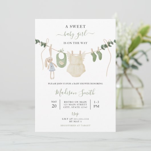 Sweet Boho Neutral Clothesline Meisje Baby shower Kaart (Staand voorkant)