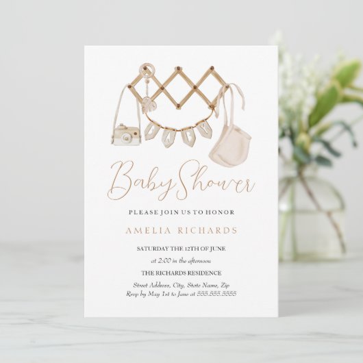 Sweet Boho Neutral Dusty Blue Baby shower Kaart (Staand voorkant)