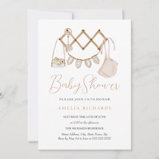 Sweet Boho Neutral Dusty Pink Baby shower Kaart (Voorkant)