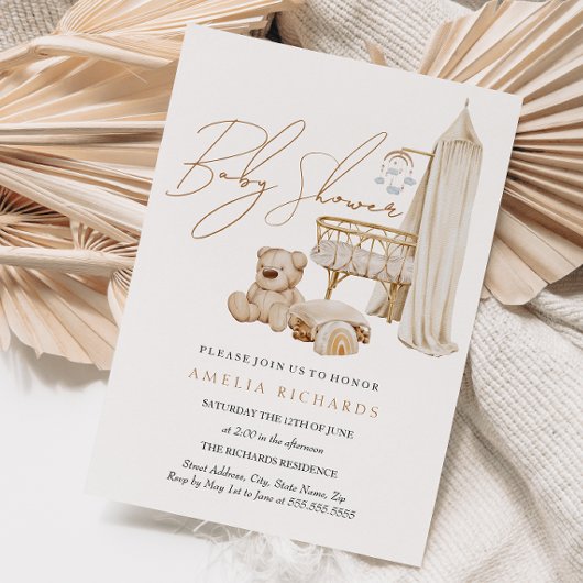 Sweet Boho Nursery Blue Baby shower Kaart