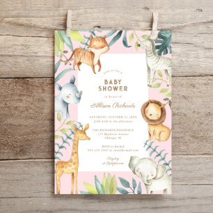Sweet boho safari dieren roze meisje baby shower kaart