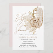 Sweet Boho Teddy Bear Blush Baby shower Kaart (Voorkant / Achterkant)