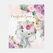 Sweet Boho Tropical Elephant Blush Paarse Floral Fleece Deken (Voorkant)