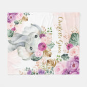 Sweet Boho Tropical Elephant Blush Paarse Floral Fleece Deken (Voorkant (Horizontaal))