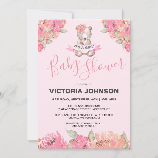 Sweet Boho Waterverf Floral Beer Woodland Baby Kaart (Voorkant)