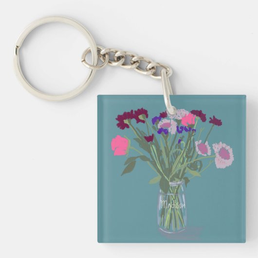  Sweet Boho Wildflower +Aangepaste naam Sleutelhanger (voorkant)