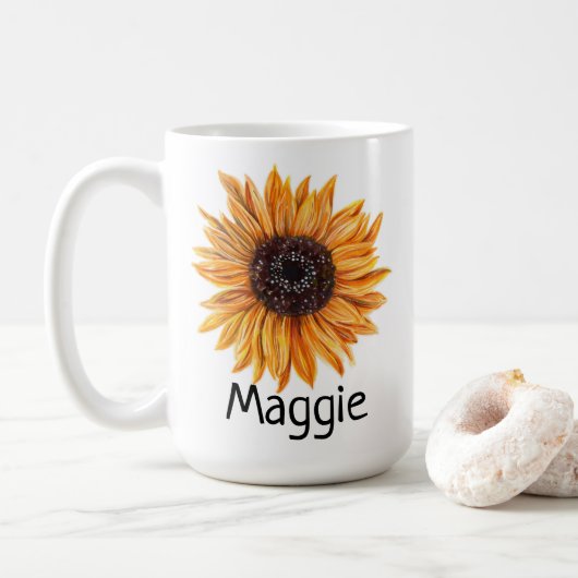Sweet Boho Zonnebloem Rechtshandig 15oz Koffie Mok (Met donut)