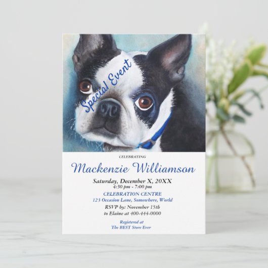 SWEET BOSTON TERRIER PUPPY WENST GELUKKIGE VERJAAR KAART (Staand voorkant)