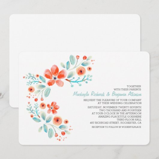 Sweet Botanical Flowers Waterverf Wedding Kaart (Voorkant / Achterkant)