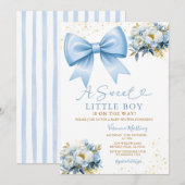 Sweet Boy Blue Bow Coquette Baby Shower Floral Kaart (Voorkant / Achterkant)
